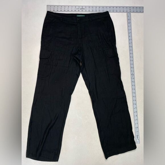 Polo Ralph Lauren Linen Blend Cargo Pants Women Size 10 Black - Picture 6 of 8